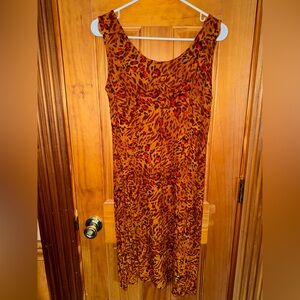 karin stevens Sleeveless Maxi Dress in Rust and Red Animal Print